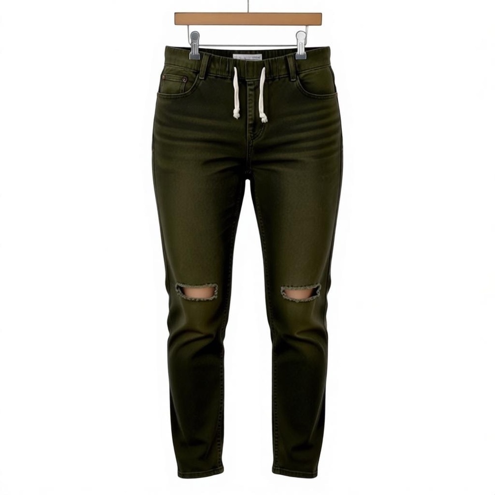 REDFOX | Women’s Olive Green Elastic Waist Ripped Pants Size Large